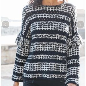 Indigenous Fringe Sweater Black White Small NWT